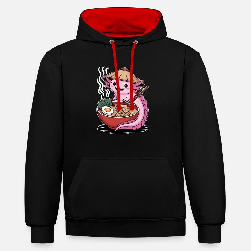 Ramen Axolotl à la japonaise - Sweat à capuche contrasté - noir/rouge