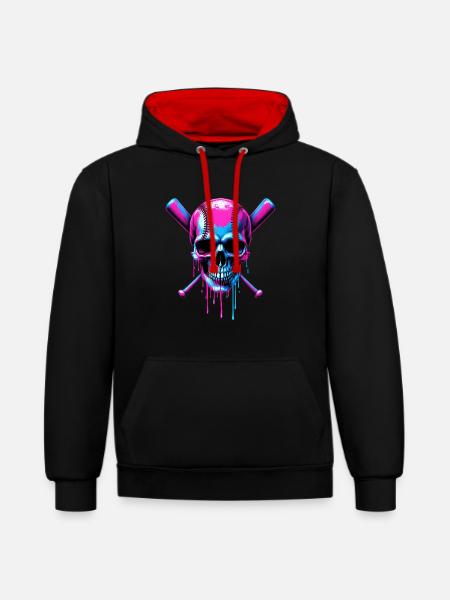 Baseball Skull Baseball Bat - Contrast hoodie - black/red