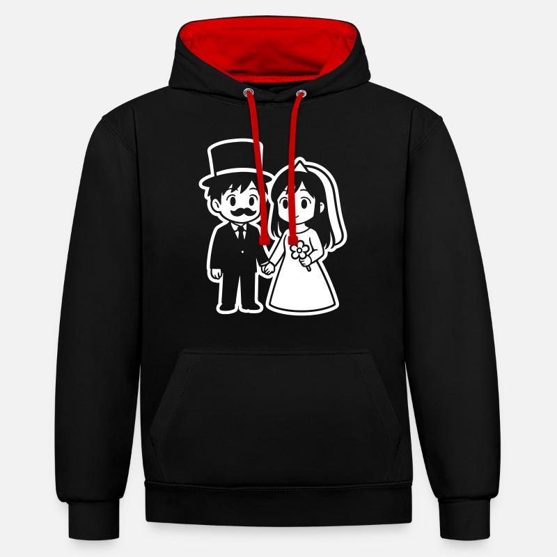 Couple de mariés Anime - Sweat à capuche contrasté - noir/rouge