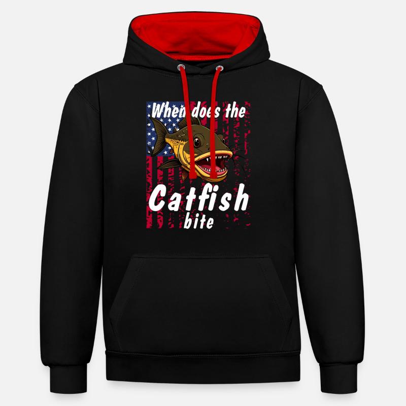 When does the catfish bite - Kontrast-Hoodie - Schwarz/Rot