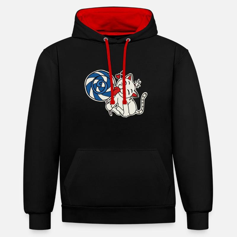 Chat mangeant la sucette - Sweat à capuche contrasté - noir/rouge