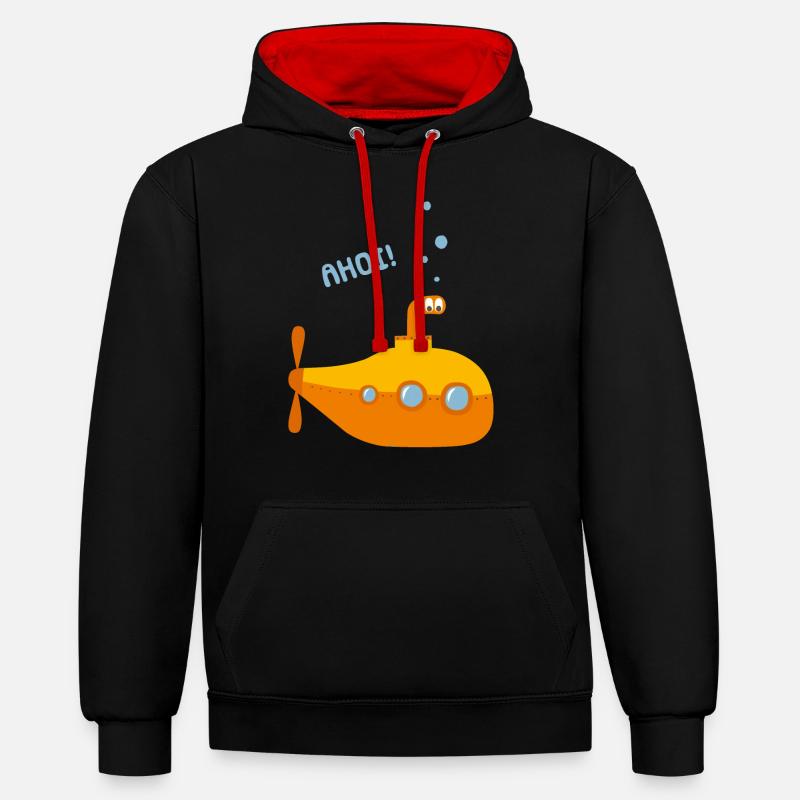 Unterwasser Comic U-Boot - Kontrast-Hoodie - Schwarz/Rot