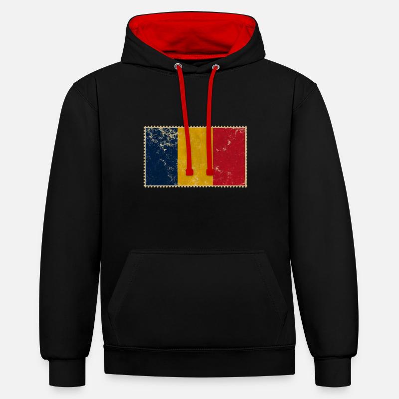 Tchad - Sweat à capuche contrasté - noir/rouge