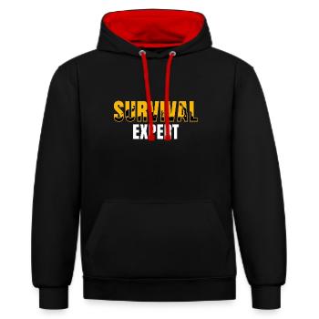 Expert en survie - Sweat à capuche contrasté - noir/rouge - Devant - Anna (173cm) & Nico (186cm)