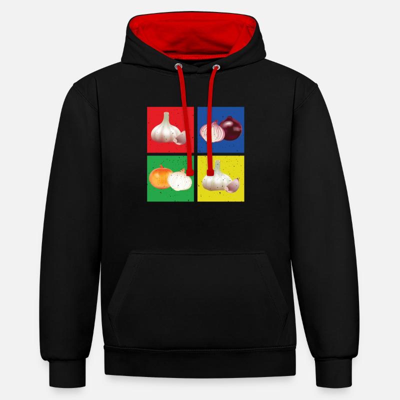 Oignon et ail - Sweat à capuche contrasté - noir/rouge