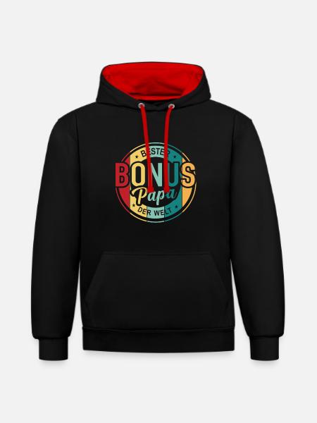 Bonus Papa Bester Bonuspapa Bonusvater T-Shirt - Kontrast-Hoodie - Schwarz/Rot