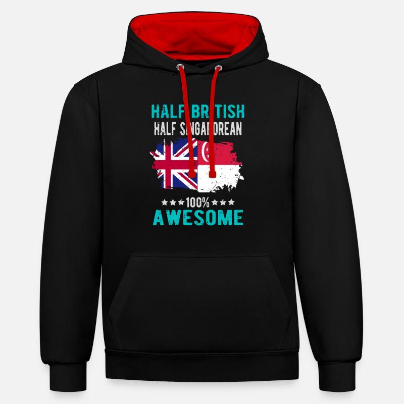 Moitié britannique moitié singapourien - Sweat à capuche contrasté - noir/rouge