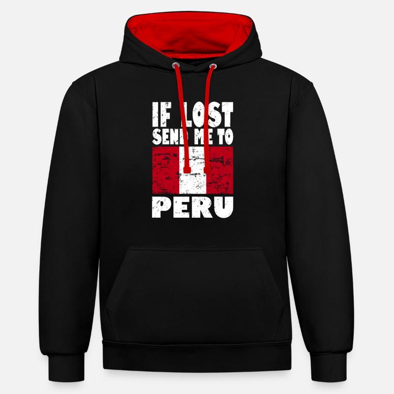 Drapeau du Pérou - Sweat à capuche contrasté - noir/rouge