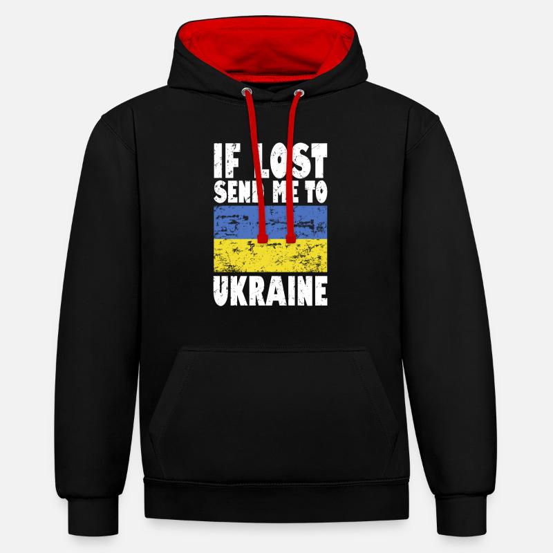 Slogan du drapeau de l’Ukraine - Sweat à capuche contrasté - noir/rouge