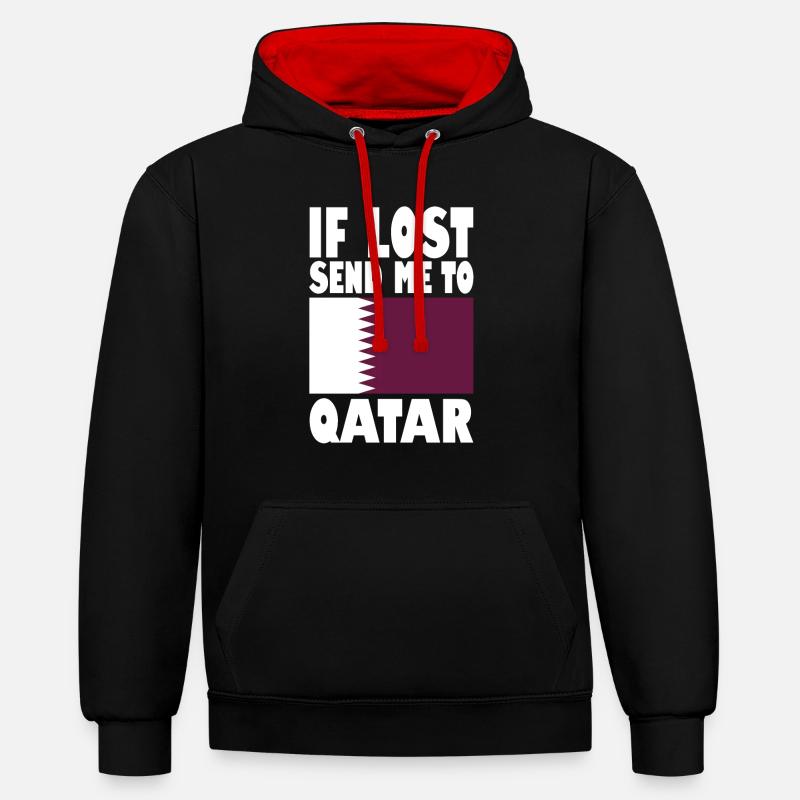 Slogan du drapeau du Qatar - Sweat à capuche contrasté - noir/rouge