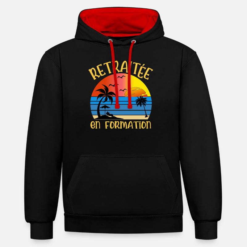 retraitée en formation - Sweat à capuche contrasté - noir/rouge
