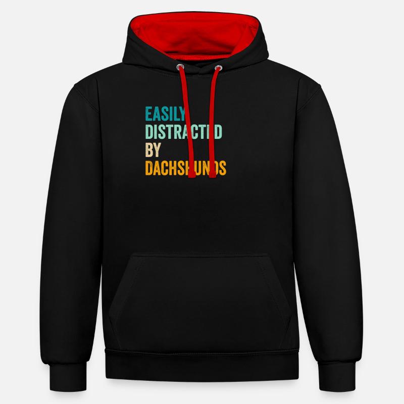 Facilement distrait par les teckels - Sweat à capuche contrasté - noir/rouge