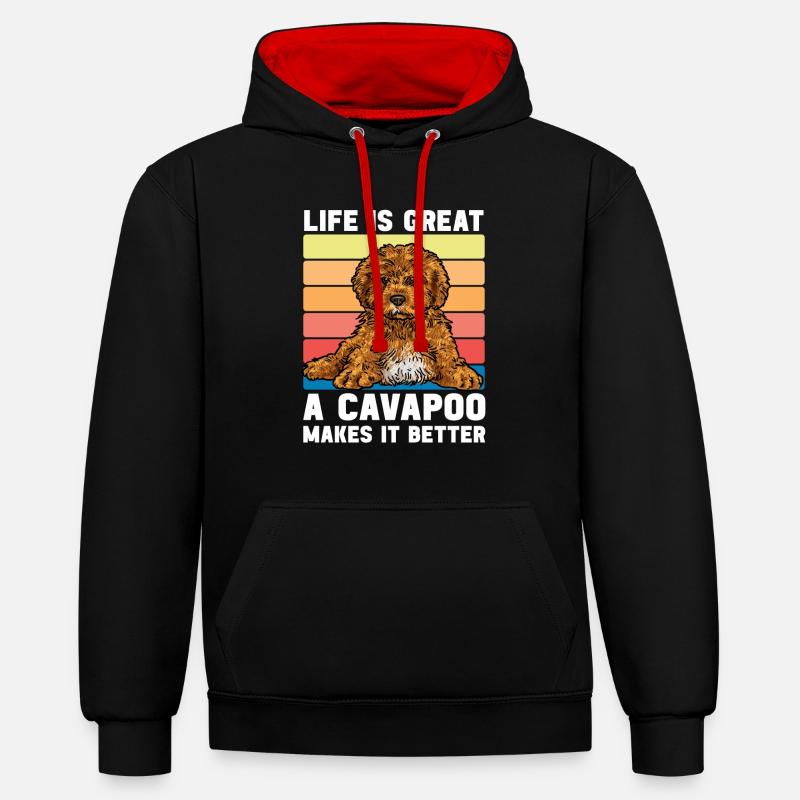 Cavapoo Cavoodle Capoodle Dog - Contrast hoodie - black/red