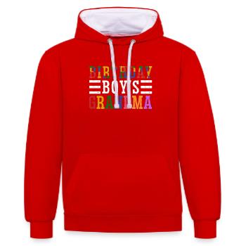 Birthday Girl Grandma Building Blocks - Contrast hoodie - red/white - Front - Liana (172cm) & Jaron (178cm)