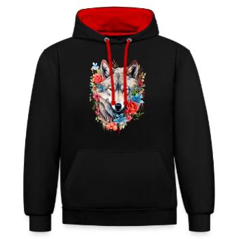 Wolf with Flowers Girls - Contrast hoodie - black/red - Front - Anna (173cm) & Nico (186cm)