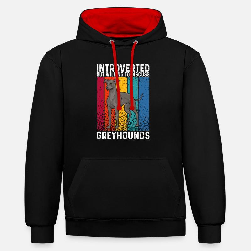 Lévrier italien Greyhound Chiens - Sweat à capuche contrasté - noir/rouge