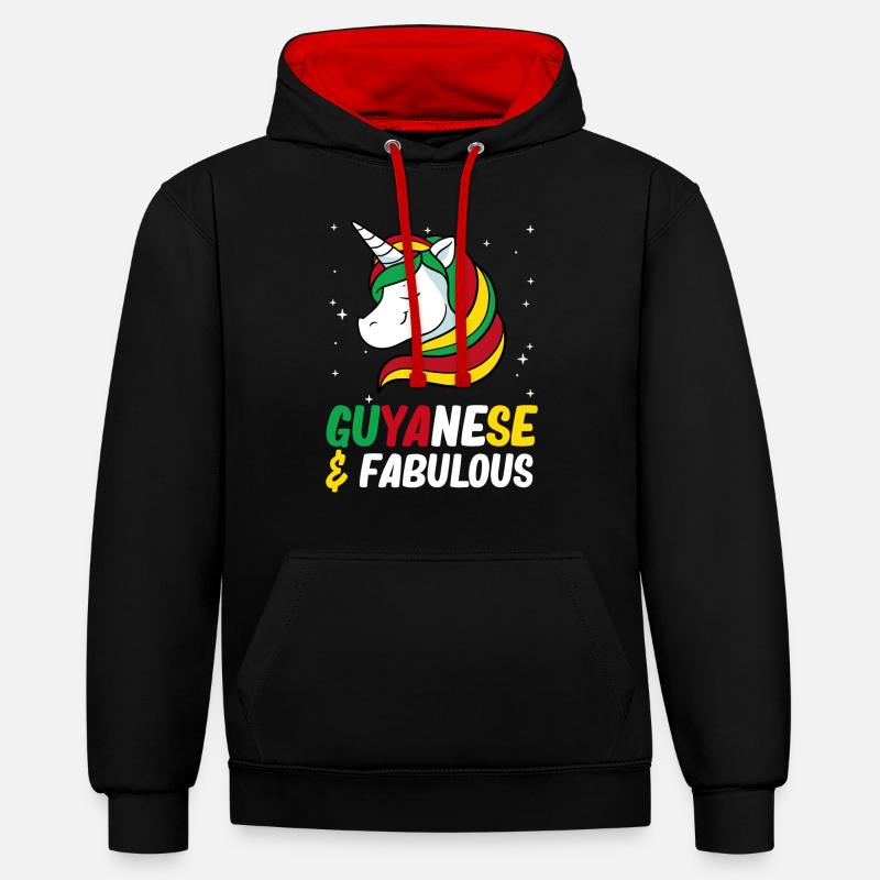 Guyana Flag Guyanais Guyanais - Sweat à capuche contrasté - noir/rouge