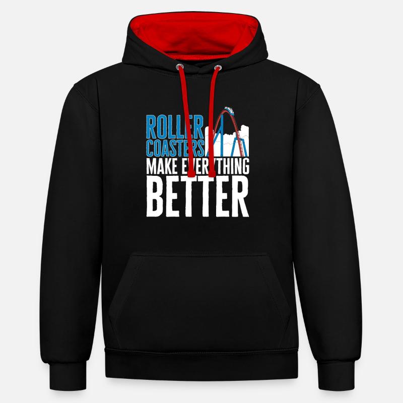 Achterbahn Rollercoaster Freizeitpark - Kontrast-Hoodie - Schwarz/Rot