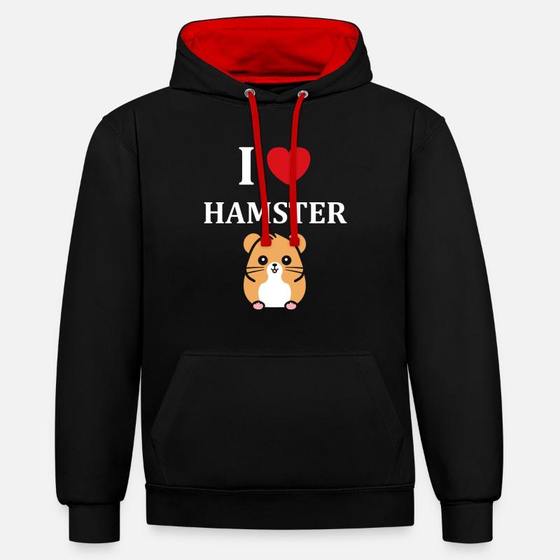Mignon Humour petit hamster - Sweat à capuche contrasté - noir/rouge
