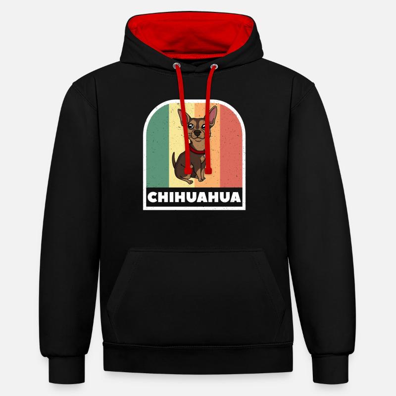 Chihuahua Chien Retro Tee - Sweat à capuche contrasté - noir/rouge