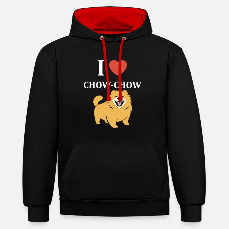 Chien chow chow - Sweat à capuche contrasté - noir/rouge