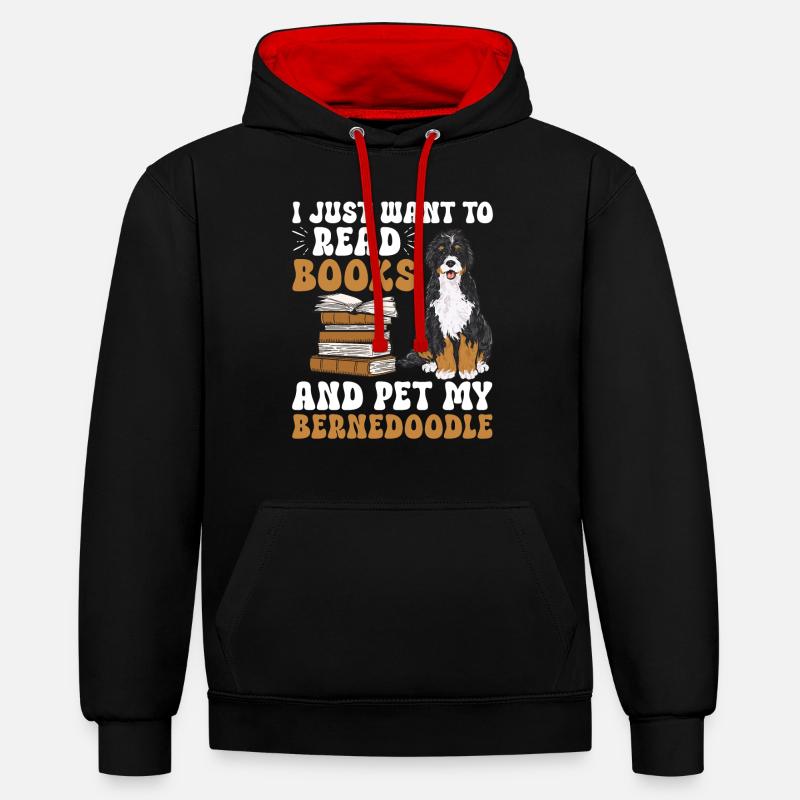 Chien Bernedoodle - Sweat à capuche contrasté - noir/rouge