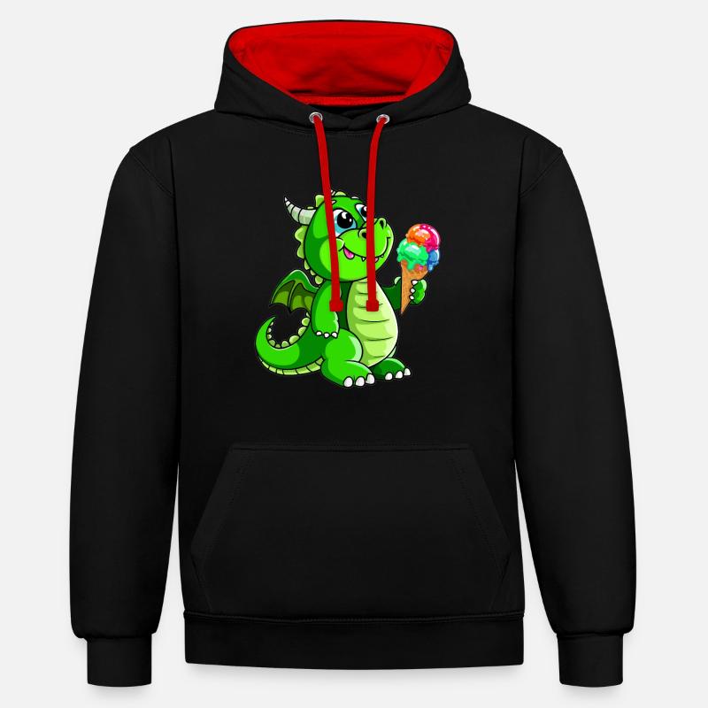Drache mit Eis Comic - Kontrast-Hoodie - Schwarz/Rot