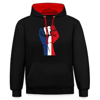 Patriotisches Frankreich - Kontrast-Hoodie - Schwarz/Rot - Vorne - Anna (173cm) & Nico (186cm)