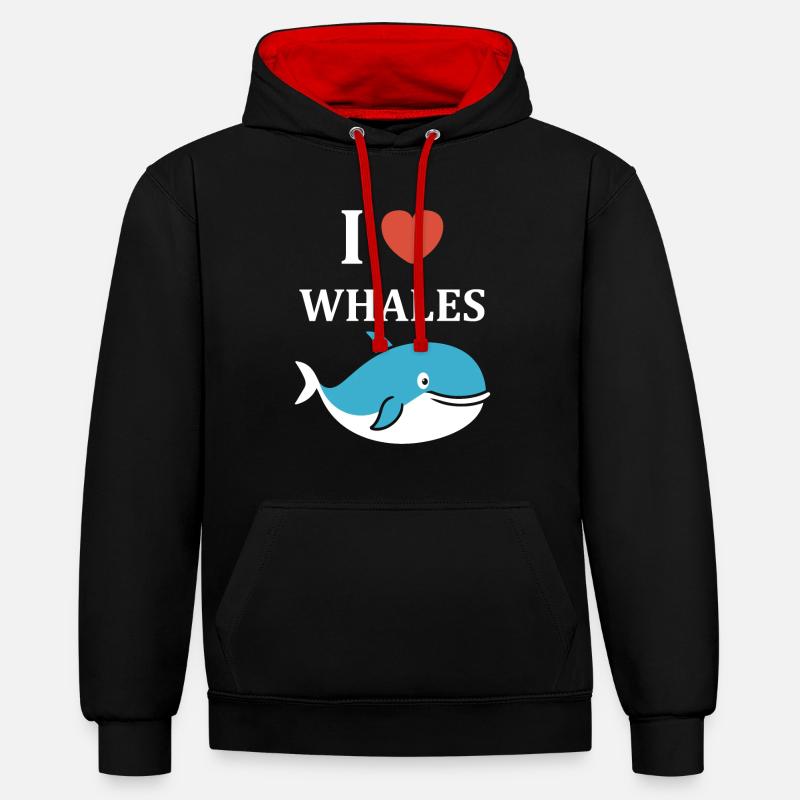 humour baleine - Sweat à capuche contrasté - noir/rouge