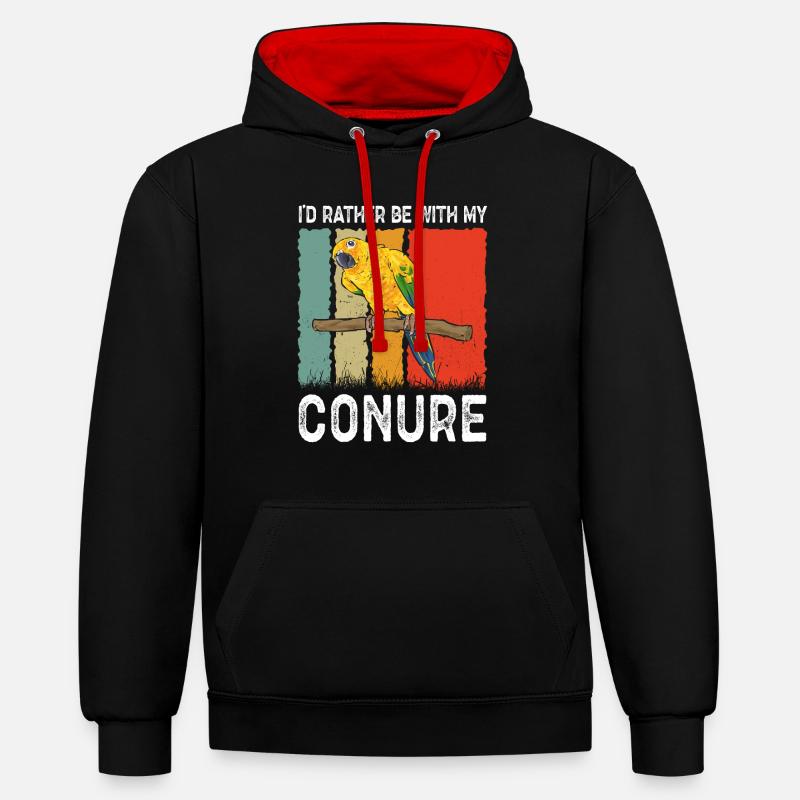 Perruche Perroquet Perruche Oiseau - Sweat à capuche contrasté - noir/rouge