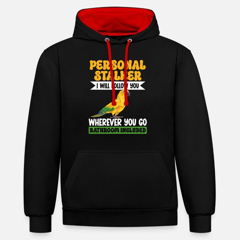 Perruche Perroquet Perruche Oiseau - Sweat à capuche contrasté - noir/rouge