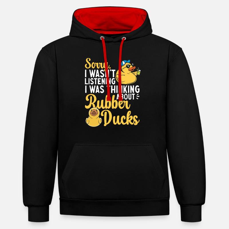 Quietscheentchen Quietscheente Gummiente - Kontrast-Hoodie - Schwarz/Rot