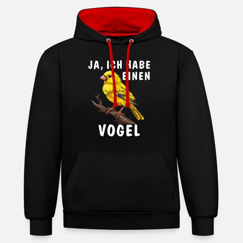 , J’AI UN OISEAU - Sweat à capuche contrasté - noir/rouge