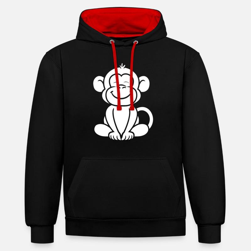 Singe babouin - Sweat à capuche contrasté - noir/rouge