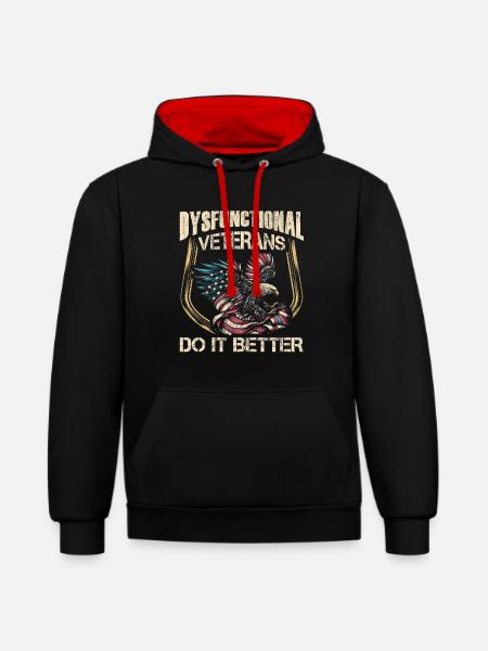 Veteran Medicated Dysfunctional - Kontrast-Hoodie - Schwarz/Rot
