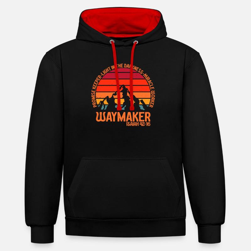 Wegweiser, Versprechenshüter, Wundertäter - Kontrast-Hoodie - Schwarz/Rot