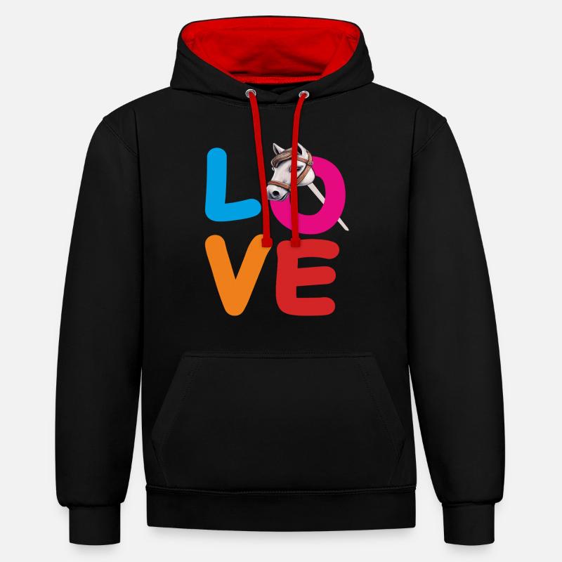 CHEVAL D’AMOUR - Sweat à capuche contrasté - noir/rouge