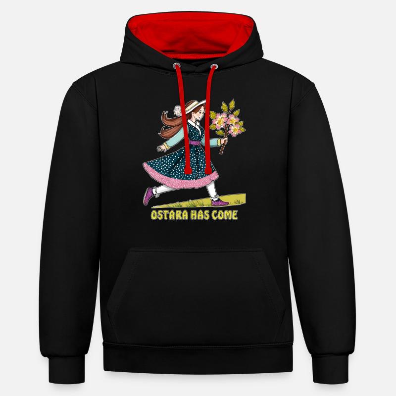 L’ENFANT OSTARA EST ARRIVÉE - Sweat à capuche contrasté - noir/rouge