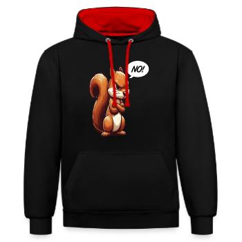 Pas d’écureuil Écureuil Amoureux de l’écureuil - Sweat à capuche contrasté - noir/rouge - Devant - Anna (173cm) & Nico (186cm)