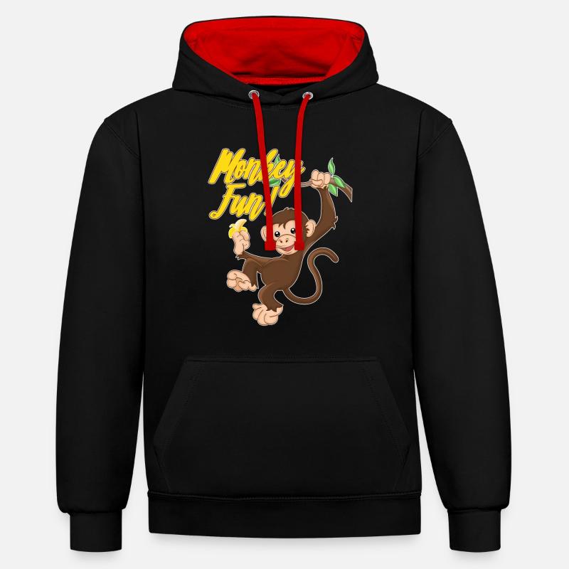 Singe Singe Amusant Singe Singe - Sweat à capuche contrasté - noir/rouge