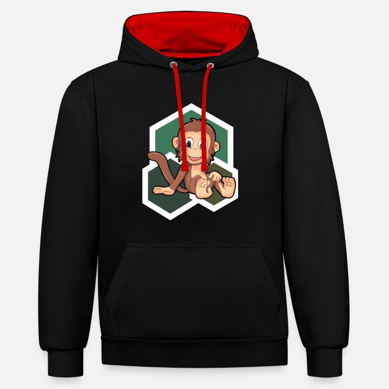 Süßes Äffchen - Kontrast-Hoodie - Schwarz/Rot