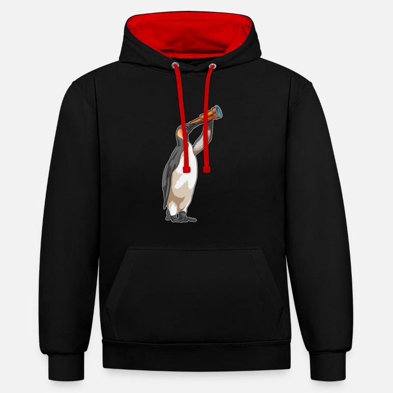 Pingouin avec télescope - Sweat à capuche contrasté - noir/rouge