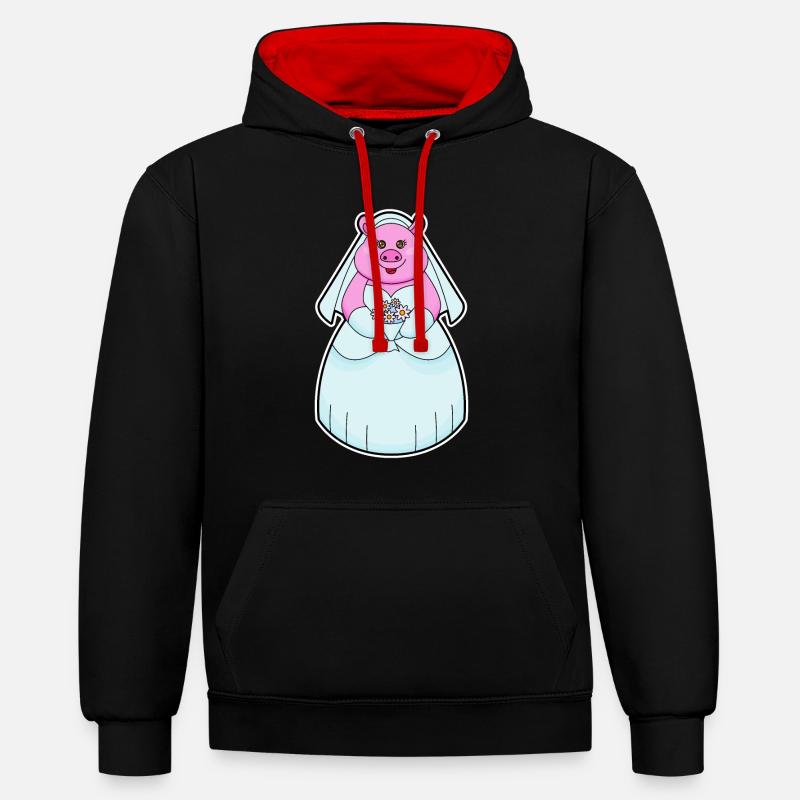 Cochon comme mariée avec voile - Sweat à capuche contrasté - noir/rouge