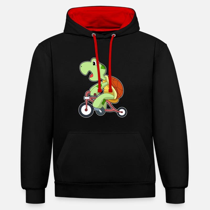 Tortue avec vélo - Sweat à capuche contrasté - noir/rouge