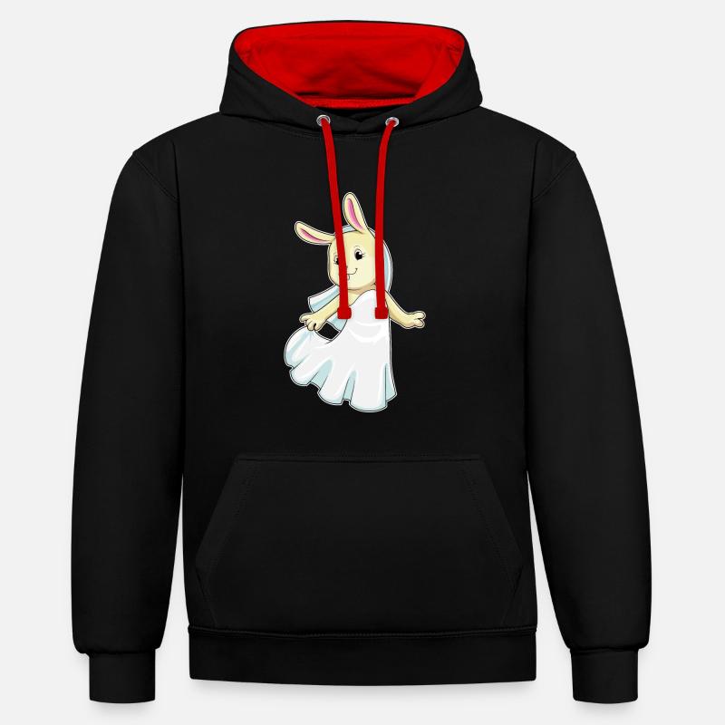 Lapin comme mariée avec voile - Sweat à capuche contrasté - noir/rouge