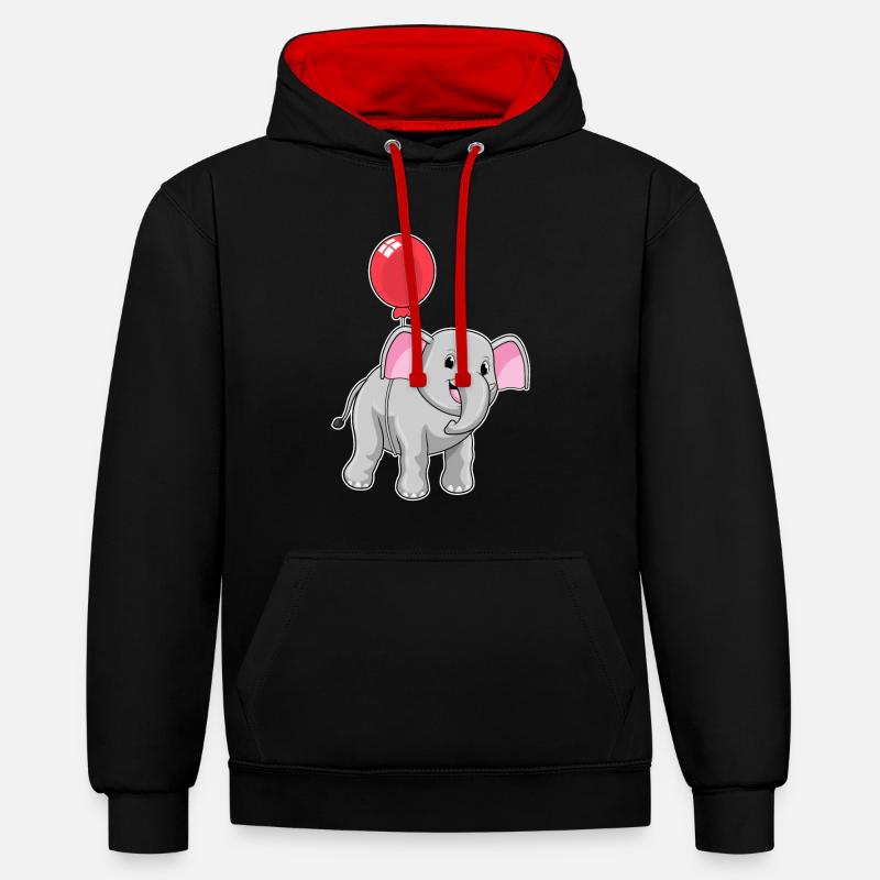 Éléphant avec ballon - Sweat à capuche contrasté - noir/rouge