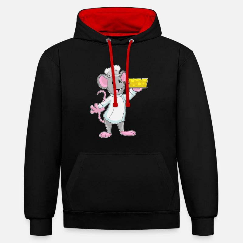 Mouse Cook Cheese Cooking - Sweat à capuche contrasté - noir/rouge