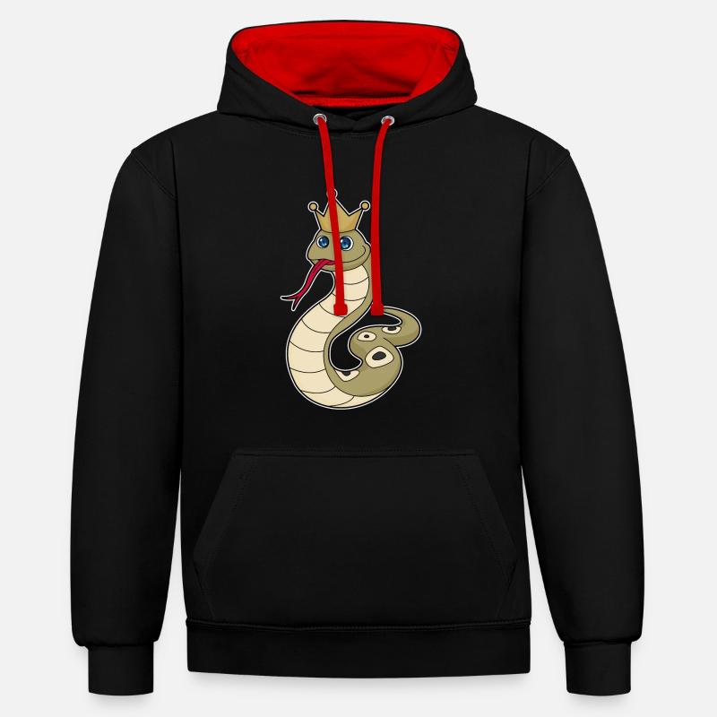 Serpent comme roi avec couronne - Sweat à capuche contrasté - noir/rouge