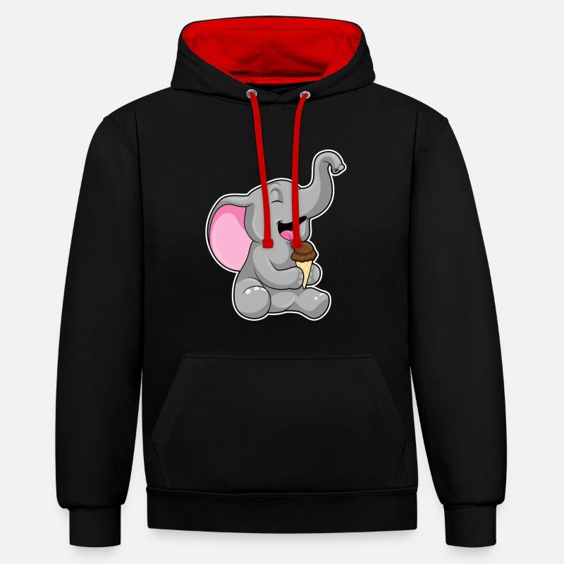 Glace gaufre éléphant - Sweat à capuche contrasté - noir/rouge
