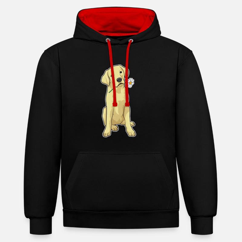 Labrador Gänseblümchen - Kontrast-Hoodie - Schwarz/Rot